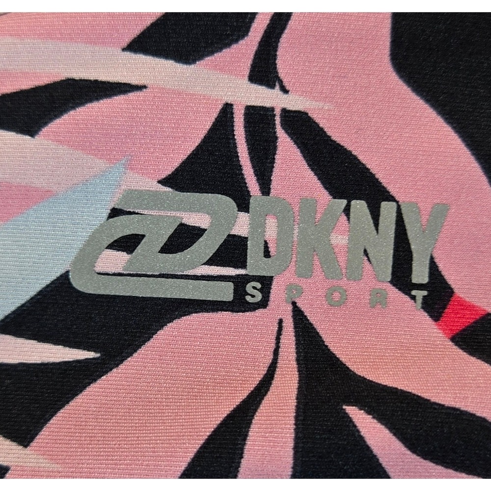 DKNY Sport Womens XL Tropical Floral High Waist Leggings Pockets Pink Black - Picture 3 of 7
